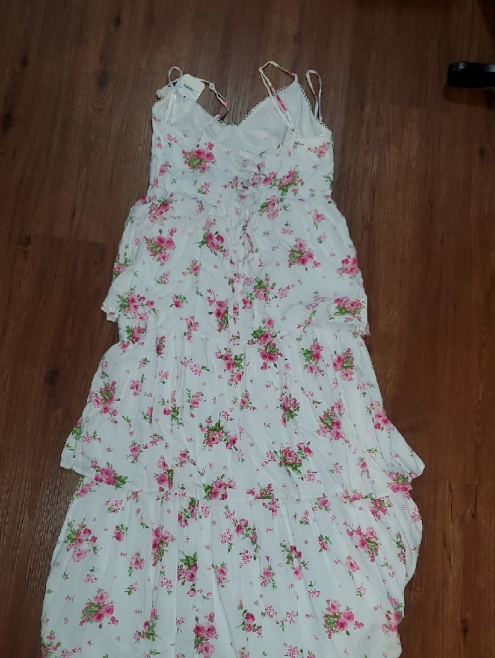 Altar'd State NWT White Tiered Maxi Dress Pink and Green Floral Print XL Summer - Picture 4 of 10